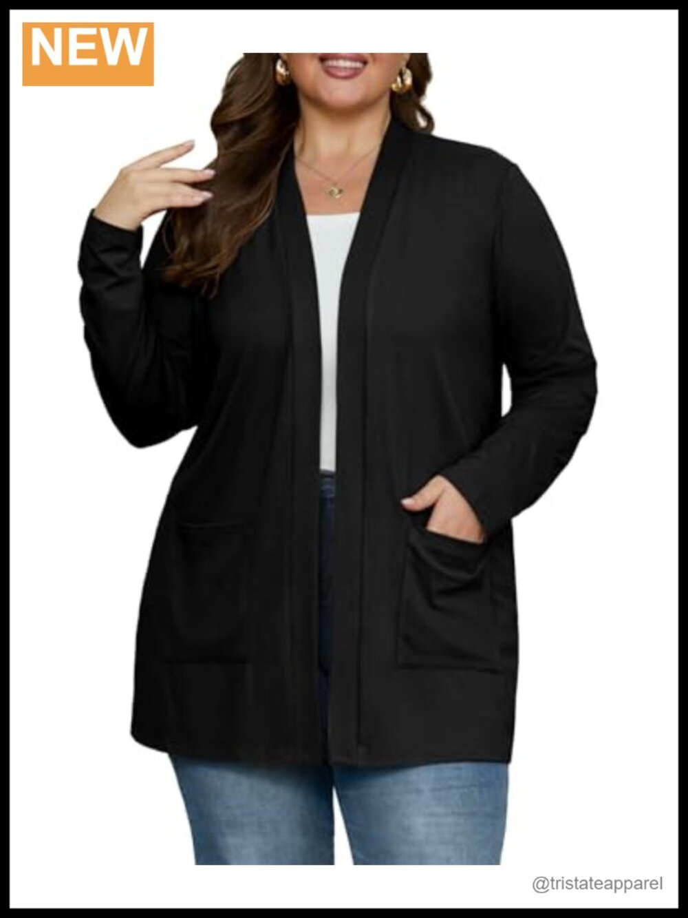 Plus Size Lightweight Open Front Cardigan with Pockets Rayon Spandex